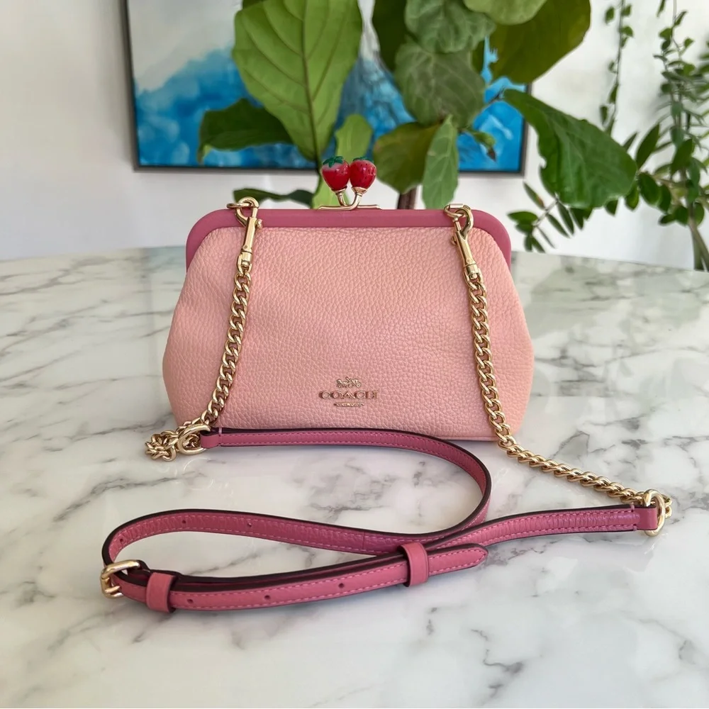 Coach Nora Kisslock Crossbody With Strawberry Faded Blush Taffy Pink Gold C8288
